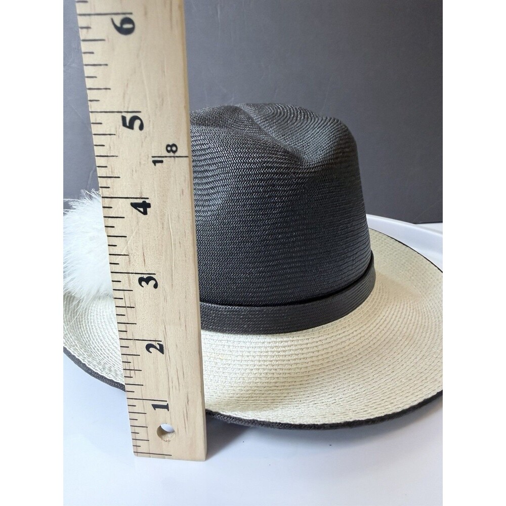 Vintage Mr John Classic Hat Black Ivory Straw Fedora delicate Pom Pom NY Paris - Picture 12 of 16
